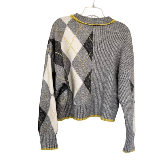 Pringle of Scotland x H&M Gray Ribbed Knit Argyle Crewneck Sweater Size Small - Picture 7 of 12